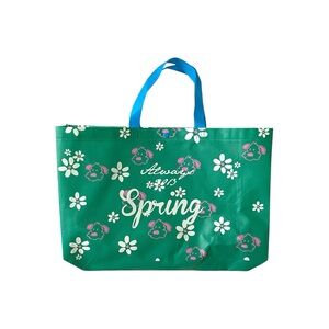 Always Spring 2013 Pink Dog White Flower Pattern Green Tote Bag